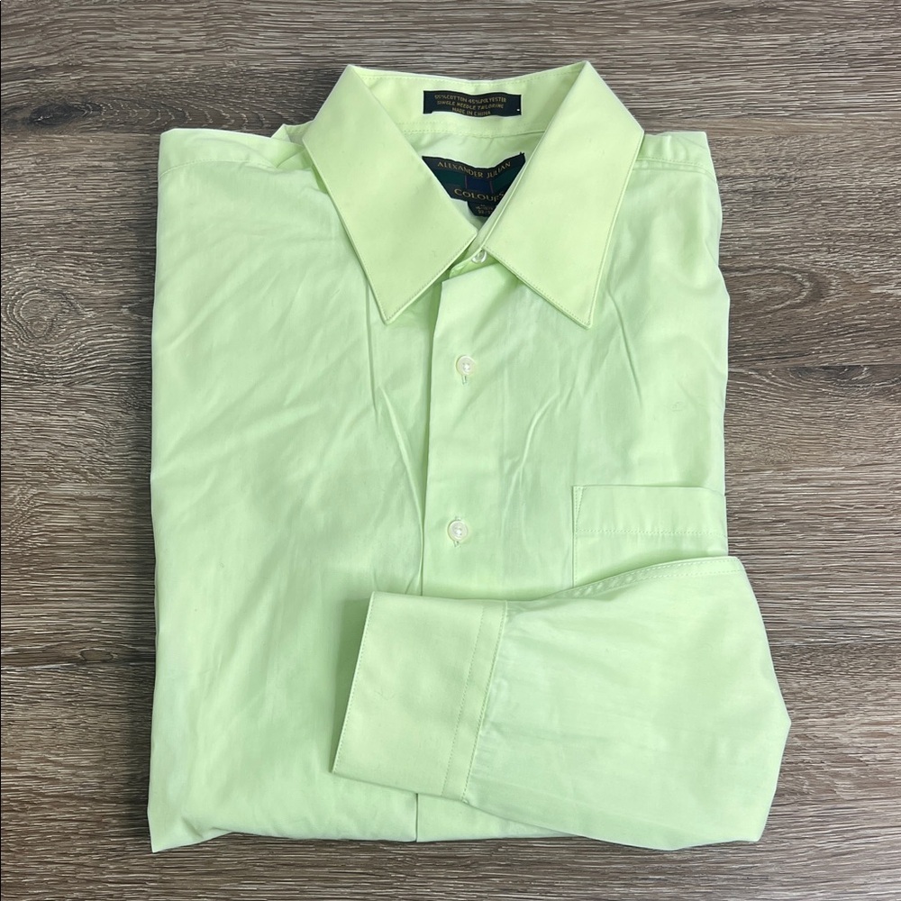 💚 Alexander Julian Colours Lime Green Dress Shirt | Cotton Blend | Men’s 15–15½